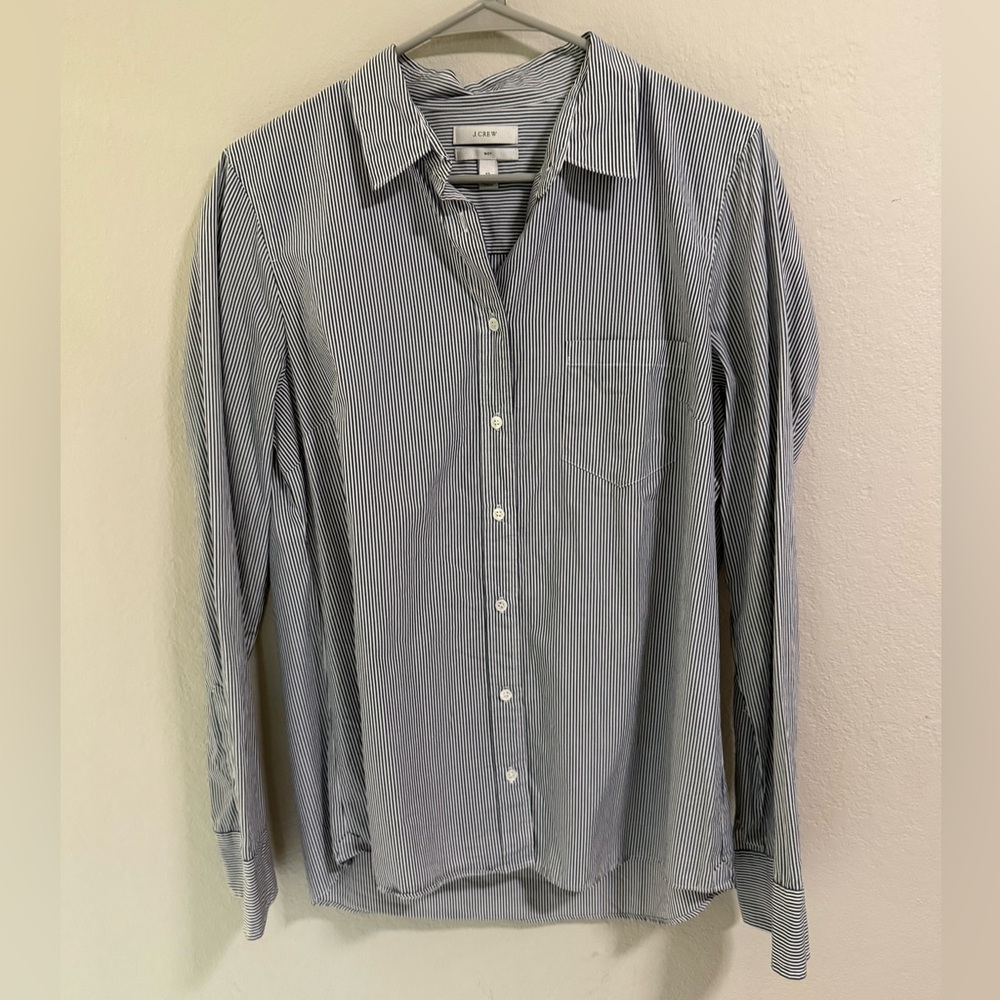 J.Crew Navy White Stripe Button Down Shirt Size 12
